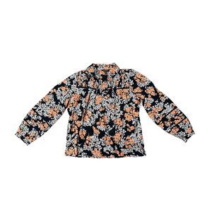TRIBAL, Women's Peasant Blouse, Black White Orange/Pink Floral, Large, NWT
